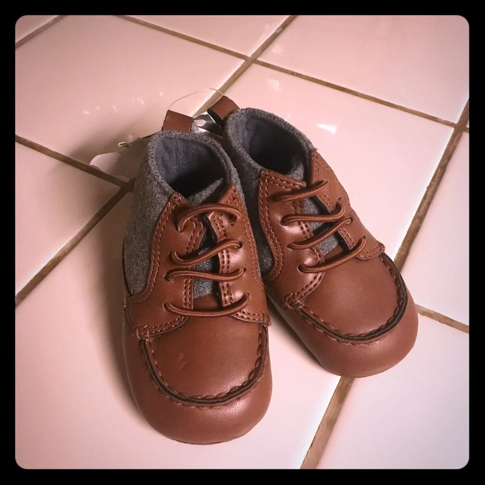 NWT First Impressions Baby Boy Crawling Shoes Stage 3 Brown Gray Soft Sole